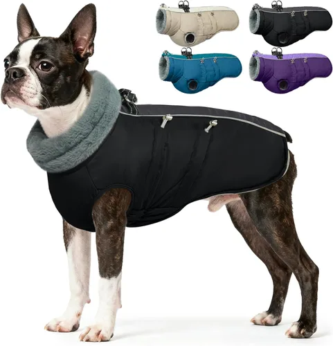 Vista 23 de IDOMIK Abrigo cálido para perros con arnés, chaquetas reflectantes impermeables para perros pequeños, medianos y grandes, chaqueta de invierno