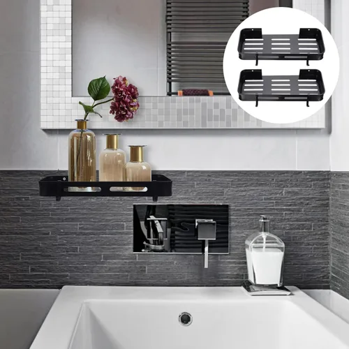 Vista 3 de Beavorty Estante flotante de baño: 2 piezas montado en la pared, no perforado, soporte adhesivo de metal para estanterías decorativas