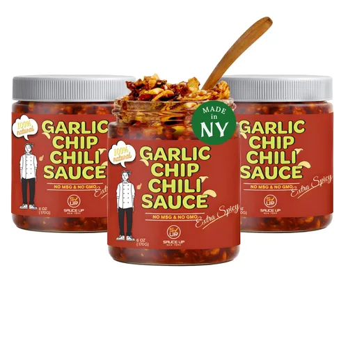 Vista 14 de SAUCE UP Salsa de chile con chispas de ajo Sabor Chipotle Totalmente natural, Keto, sin gluten, sin MSG Ajo frito, chiles mexicanos