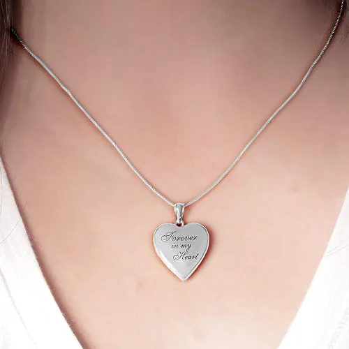 Vista 7 de Collar con medallón y frase en inglés Forever in My Heart para fotos en plata de ley y chapado en oro amarillo, 34 pulgadas x 34 pulgadas, incluye