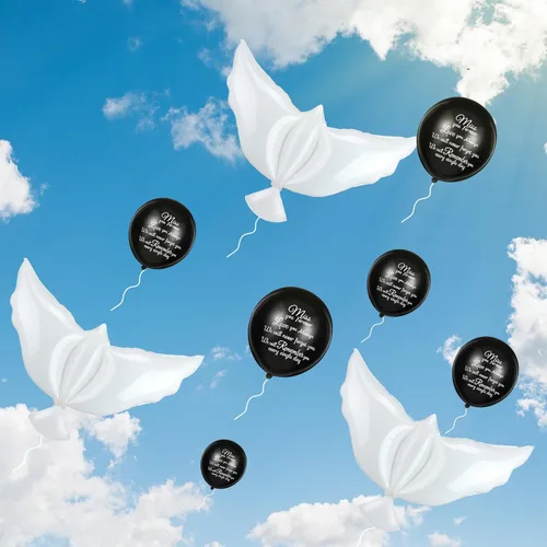 Vista 4 de Skylety 36 globos conmemorativos con 4 globos de paloma de la paz para liberar en recuerdo del cielo, decoraciones de helio para funerales, Negro