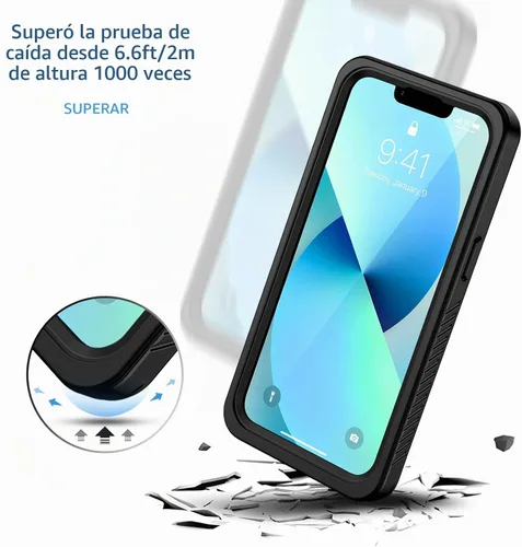 Vista 5 de Lanhiem Funda para iPhone 13 Mini, IP68, impermeable, a prueba de polvo, a prueba de golpes, con protector de pantalla integrado, cuerpo completo