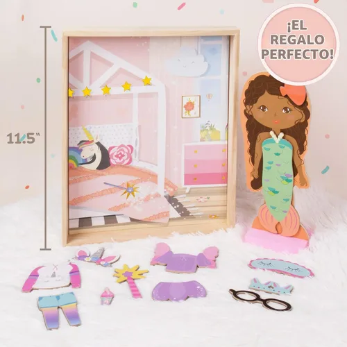 Vista 6 de Story Magic - Muñeca de madera para vestir de Horizon Group USA, muñeca de madera magnética de doble cara para vestir, más de 40 piezas de atuendo