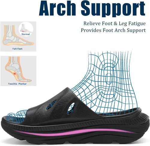 Vista 2 de NPNYSY Womens Recovery Sandals Mens Comfortable Athletic Slides Thick Cushion Lightweight Plantar Fasciitis Sport Sliders of Indoor Outdoor,Arch