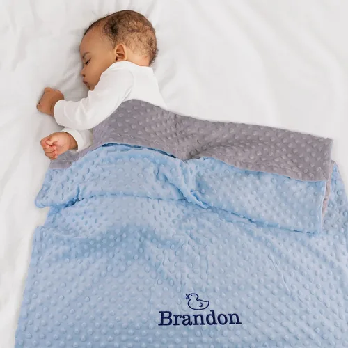 Vista 5 de Manta de bebé personalizada de Minky con nombre, icono, 2 colores, 15 iconos, 7 fuentes, manta suave y sedosa de puntos de doble cara para baby