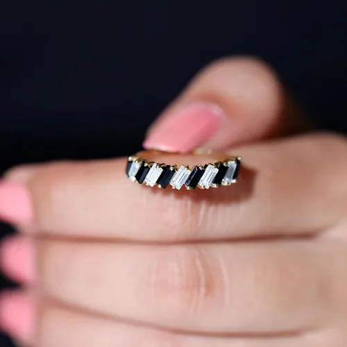 Vista 13 de Anillo de boda de ónix negro real (calidad AAA, joyería de piedras preciosas apilables para mujeres)