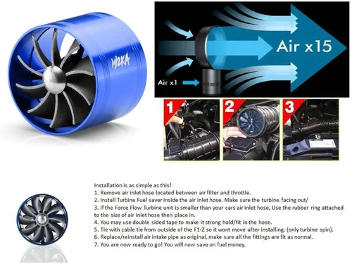 Vista 6 de Mi2KA Turbina de admisión de aire de combustible, ahorro de gas, sistema de aceleración turbonador de un solo ventilador Turbo 2.5 "-3.0