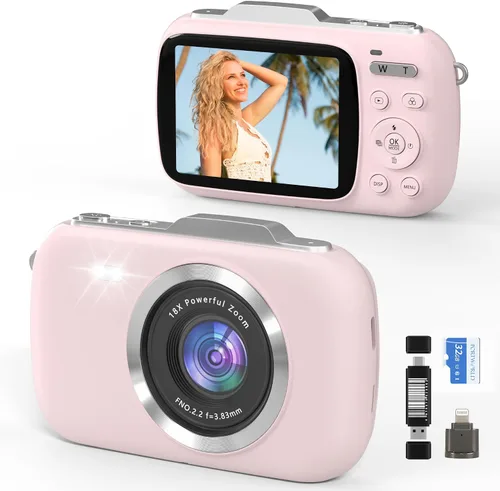 Vista 9 de Cámara digital, 4K 64MP Cámara digital de apuntar y disparar con zoom de 18X cámara compacta para vlogging para adolescentes, adultos, niños, niñas