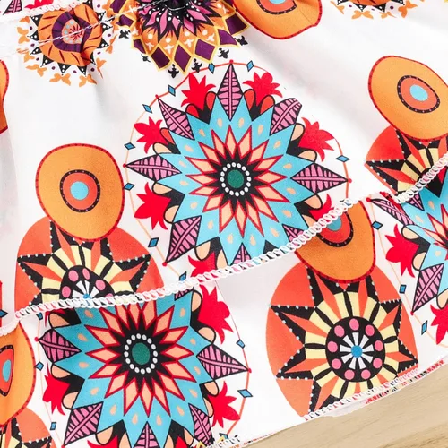 Vista 3 de Omkzanbi 2 piezas de ropa para bebé niña, camisola con volantes, falda vaquera para niña, camiseta sin mangas, estilo bohemio, falda de mezclilla