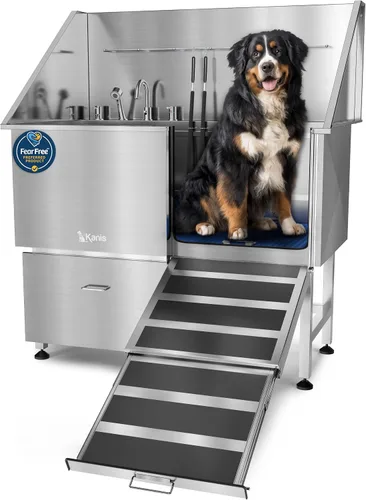 Vista 13 de KANIS Estación profesional de lavado de perros – Fregadero de lavado de mascotas de acero inoxidable 304 y bañera de aseo con ducha, rejillas