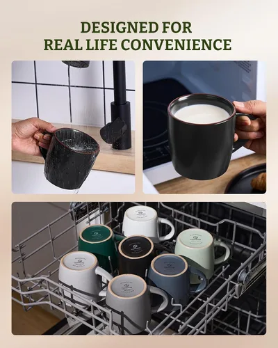 Vista 5 de famiware Mercury - Tazas de café de 13 onzas, juego de 4 tazas de café con asa, tazas para café con leche, té caliente, capuchino, moca, cacao, negro