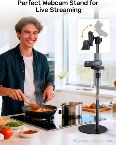 Vista 7 de Soporte de trípode para cámara web para escritorio de altura ajustable y soporte giratorio de 360° para cámara web compatible con Logitech Webcam
