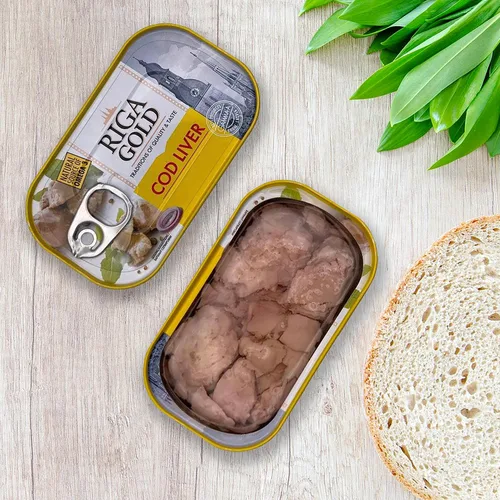 Vista 2 de Riga Gold Hígado de bacalao en aceite propio 4.27 oz/ 121g de Islandia (paquete 3)