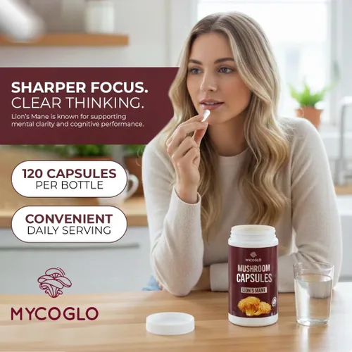 Vista 4 de Cápsulas orgánicas de hongos melena de leones – Superalimento 100% puro a base de plantas – Apoya la concentración, la claridad y la vitalidad