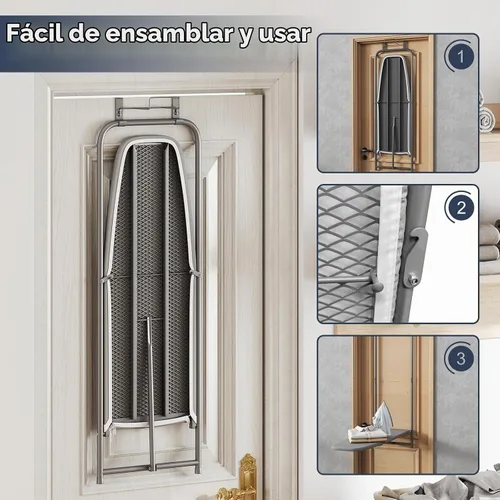 Vista 7 de GOFLAME Tabla de planchar para colocar sobre la puerta, tabla de planchar colgante con soporte de hierro y marco de metal resistente, tabla