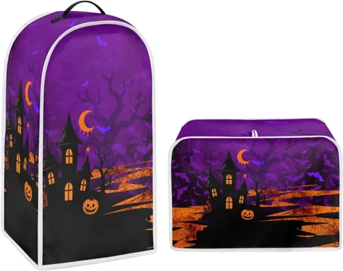 Vista 34 de Juego de fundas para tostadora y licuadora, árbol de gato negro, calabaza, casual, lavable, para cafetera, accesorios de cocina, Halloween, pequeño