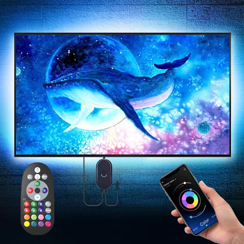 Vista 7 de Nexillumi - Luces LED para TV, retroiluminación LED de 13.2 pies para 32-65 pulgadas, tira de luces LED RGB detrás de la TV, control remoto por