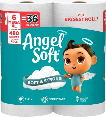 Vista 12 de Angel Soft Papel higiénico, 4 mega rollos = 16 rollos regulares, suave y resistente Everyday use toilet tissue, household essentials, long-lasting