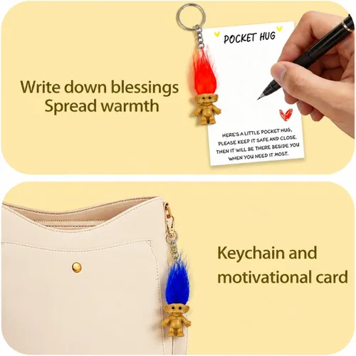 Vista 3 de 10pcs Pocket Hug Cards with Vintage Lucky mini troll dolls keychains