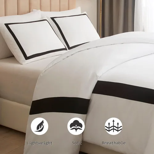 Vista 3 de OSVINO Juego de funda nórdica de hotel doble, ropa de cama suave y Negro