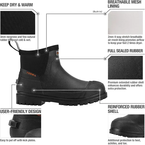 Vista 3 de HISEA Botas de lluvia Chelsea para hombre, impermeables, de goma, duraderas, aisladas, para trabajo al aire libre