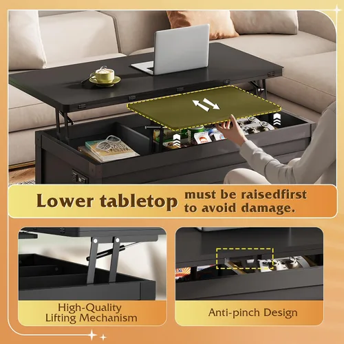 Vista 8 de WLIVE - Mesa auxiliar elevable de 40 pulgadas con almacenamiento, mesa Negro
