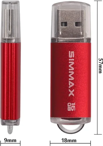 Vista 7 de SIMMAX Paquete de 2 unidades flash USB 2.0 de 16 GB con indicador LED (rojo y morado)