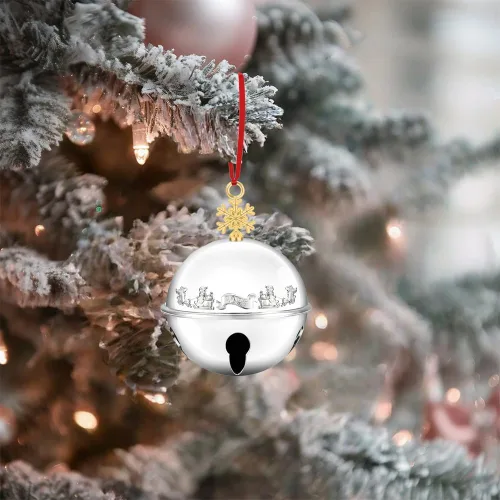 Vista 3 de Adorno de campana de trineo de Navidad 2025 para árbol de Navidad, decoraciones de árbol de Navidad, adorno para aniversario de Navidad con 2 cintas
