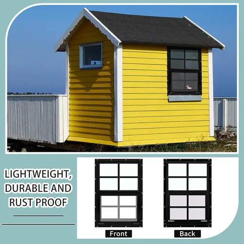 Vista 4 de Tandefio - Ventanas de cobertizo de 12 x 18 pulgadas, ventanas pequeñas de 12 x 18 pulgadas, montaje empotrado negro con vidrio templado y pantalla