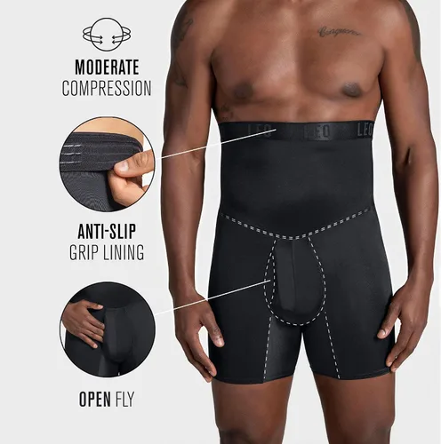Vista 2 de LEO - Pantalones cortos de compresión para hombre, con control de abdomen, para hombre Negro