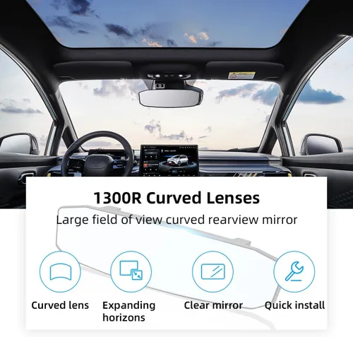 Vista 5 de Ziciner Espejo Retrovisor para Automóvil, Espejo Retrovisor Panorámico de Ángulo Amplio Interior con Clip de 11'', Espejo Extendido Antirreflejo