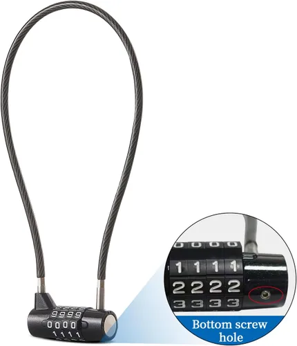 Vista 10 de Candado de combinación con cable de 4 dígitos y cable duradero de 3.5" ideal para casilleros, gimnasio, puerta, valla, caja de herramientas, funda