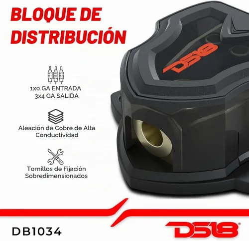 Vista 3 de DS18 DB1034 Bloque de distribución 1X0-GA en salida 3X4-GA para amplificadores de coche