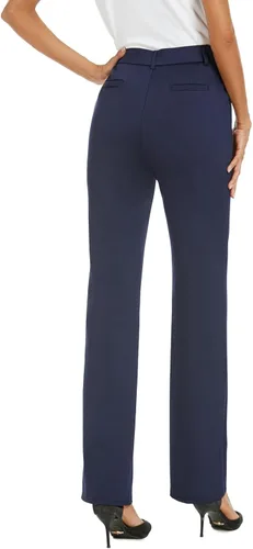 Vista 3 de Pantalones de trabajo elásticos de pierna recta para mujer, pantalones de trabajo, negocios, oficina, pantalones casuales con bolsillos