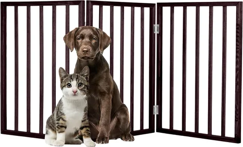Vista 8 de Puerta para mascotas - Valla plegable de 3 paneles para perros de interior para escaleras, pasillos o puertas - Vallas para perros de madera