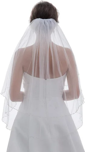 Vista 2 de SAMKY 2T 2 niveles de cristal de perlas con cuentas velo de novia de novia