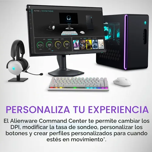 Vista 7 de Alienware Pro - Ratón inalámbrico para juegos - Conectividad inalámbrica de 2.4GHz/USB con cable, DPI ajustable, tecnología de sensor óptico, 6 Luz