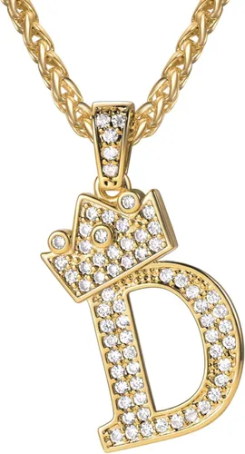 Vista 16 de U7 Crown Initial Number Necklace for Men Women A-Z Letter Pendant Chain a. Oro
