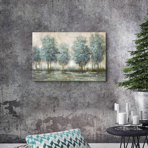 Vista 2 de Lienzo de pintura de árbol, arte de pared, bosque texturizado, paisaje, naturaleza, árboles, paisaje, ilustración, dormitorio, sala de estar