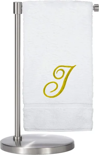Vista 146 de Script R - Toalla de baño con monograma, regalo personalizado, 27 x 54 pulgadas, juego de 1 toalla bordada con texto dorado, 100% algodón turco Navy