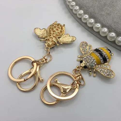 Vista 7 de tenghong2021 Llavero de abeja brillante con diamantes de imitación y abejorro, llavero de animal para bolso, monedero, cartera, Gris