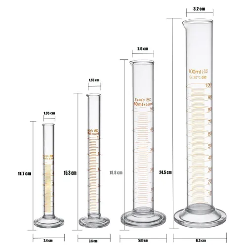 Vista 2 de Juego de probeta graduada de vidrio grueso 5 ml 10 ml 50 ml 100 ml, vidrio con dos cepillos con cepillo, escalas métricas individuales