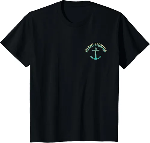 Vista 50 de Camiseta con diseño de pesca en la parte delantera y trasera de Miami Florida USA, Negro