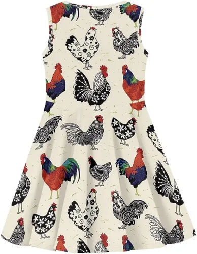 Vista 4 de Vestido casual para niñas, lindos trajes de verano sin mangas, tallas 3-16, Chicken