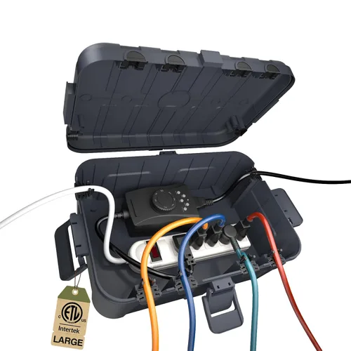 Vista 36 de IP55 Pequeña caja eléctrica al aire libre impermeable, para regleta Inner 5.9 x 3.2 x 1.8inch, Extension Cord Cover with Detachable Awning Covers