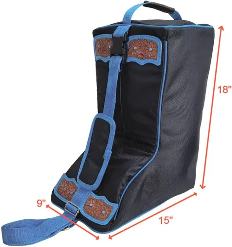 Vista 3 de Turquoise Flower 1680D - Bolsa de nailon para botas con detalles de cuero manuales, Negro