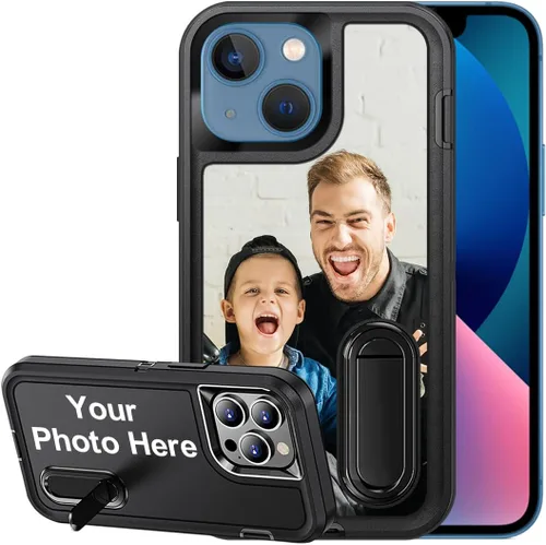 Vista 13 de Funda personalizada para iPhone 13, soporte incorporado/función atril, protección resistente a los arañazos, cubierta de fotos personalizada