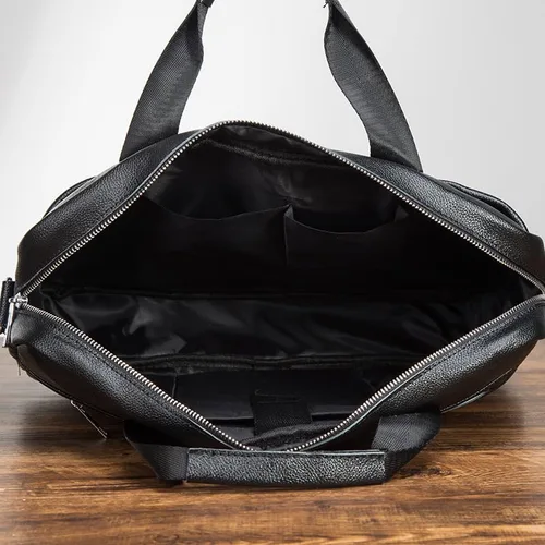 Vista 7 de Bolso de mensajero de cuero genuino para hombre, maletín para portátil, bolso de hombro para oficina, viajes de negocios con caja de regalo
