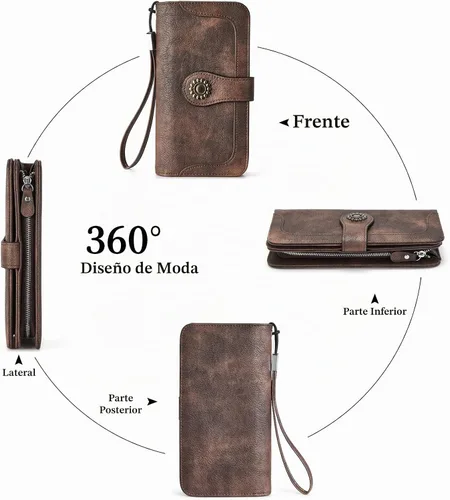 Vista 3 de BOSTANTEN - Cartera de cuero para mujer, bloqueo de identificación por radio frecuencia (RFID), cierre de cremallera alrededor, tarjetero, cartera