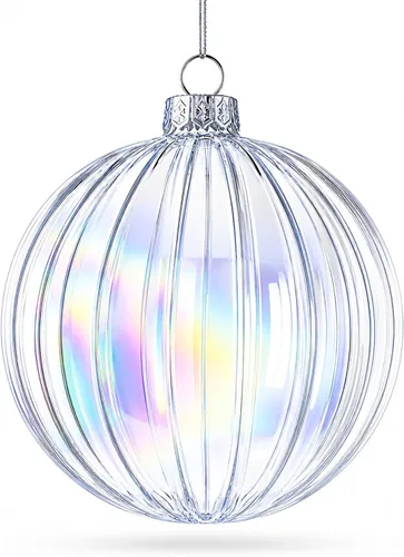 Vista 6 de Juego de 3 bolas de cristal transparente iridiscente adornos de Navidad de 3.6 pulgadas